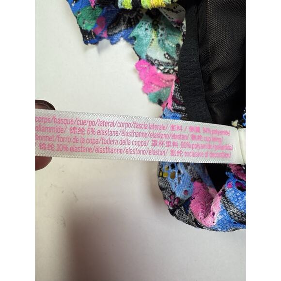 Victorias Secret Bralette Size L Colorful Tropical Floral Lace Smocked Strappy - Picture 11 of 13